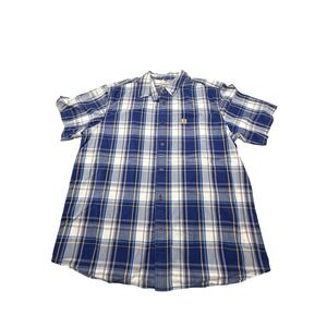 Carhartt Mens XL Relaxed Fit Plaid Short Sleeve Button Down Shirt Blue White